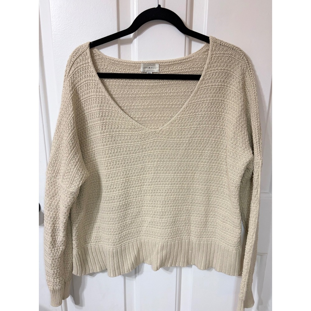 Lucky Brand | V-Neck Waffle Knit Sweater | Medium || Beige|